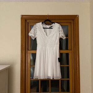 Lulu’s Angel in Disguise White Lace Dress